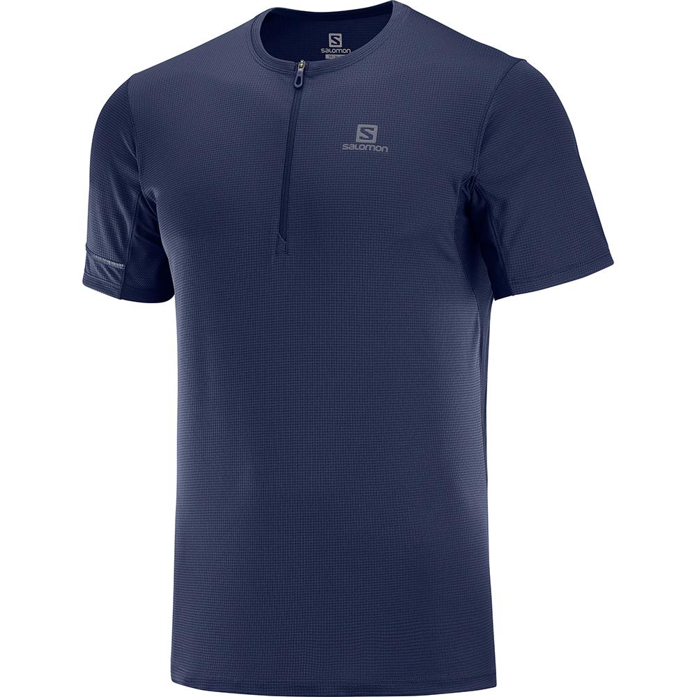 Salomon Singapore Mens T-shirts - AGILE HZ SS M Navy | 43750-FLUP